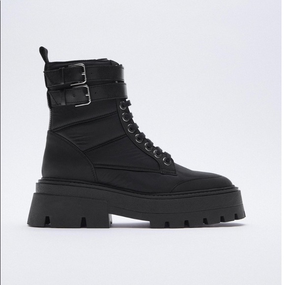 ZARA NWT QUILTED NYLON LOW HEEL ANKLE BOOTS - Picture 2 of 9